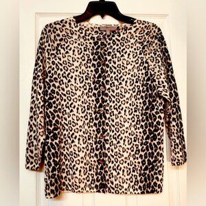 Neiman Marcus Cashmere Cardigan Brown Animal Print Sweater NWT